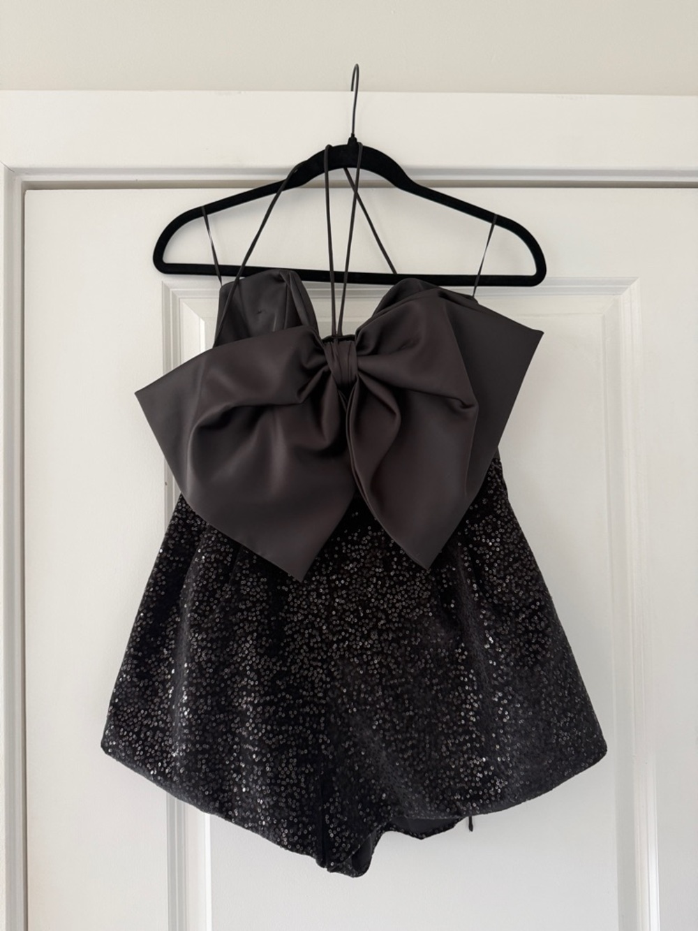 Zara Black Sequin Romper with Oversized Bow